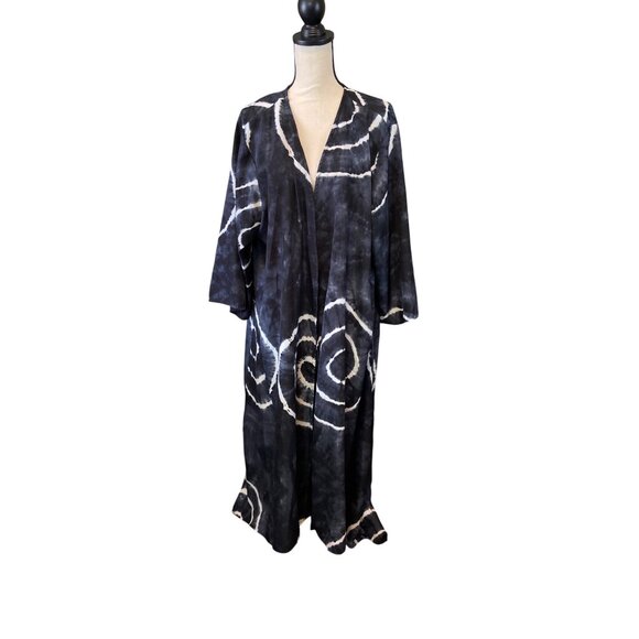 Forgotten Grace Womens 3X Kimono Blue White Tie Dye Sheer Lace Back Panel Boho - Picture 2 of 9